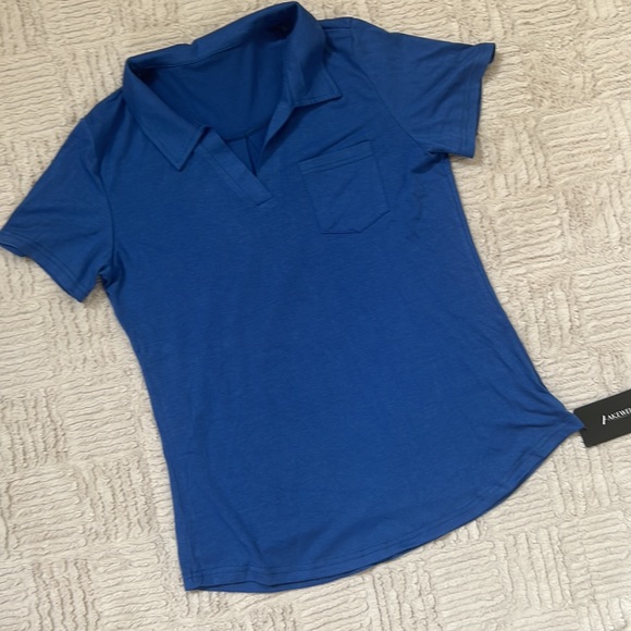 AKEWEI V-Neck Polo Shirt Short Sleeve Collared Tops Casual Tunic Blouse Medium - Picture 4 of 16